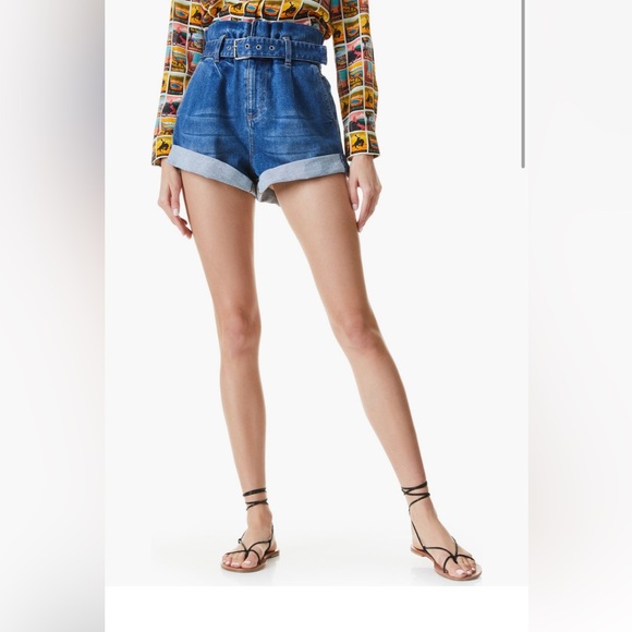 Alice + Olivia Pants - Alice + Olivia Jeans High-Waisted Belted Blue Denim Shorts